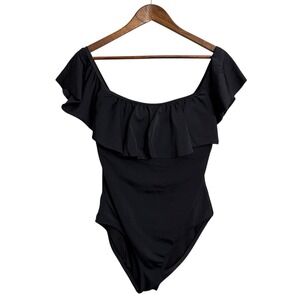 Victoria's Secret one piece swimsuit women's large‎ classic black ruffle sexy
